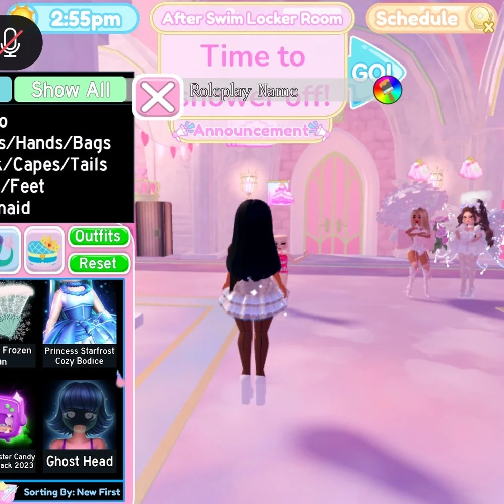 Virtual Pink and White Pleated Skirt